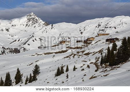View on the Tuxer Alps with the Rastkogel mountain in Tyrol Austria
