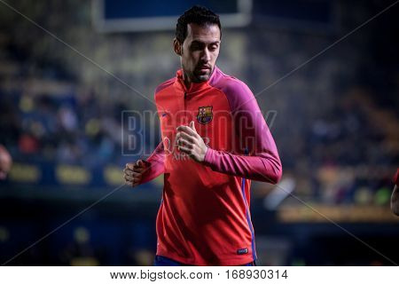 VILLARREAL, SPAIN - JANUARY 8: Sergio Busquets during La Liga soccer match between Villarreal CF and FC Barcelona at Estadio de la Ceramica on January 8, 2016 in Villarreal, Spain