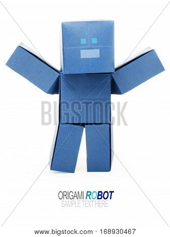 Paper origami robot chatbot chat bot or chatterbot on a white background