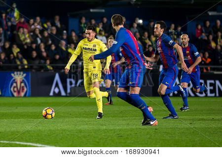 VILLARREAL, SPAIN - JANUARY 8: Sansone with ball during La Liga soccer match between Villarreal CF and FC Barcelona at Estadio de la Ceramica on January 8, 2016 in Villarreal, Spain