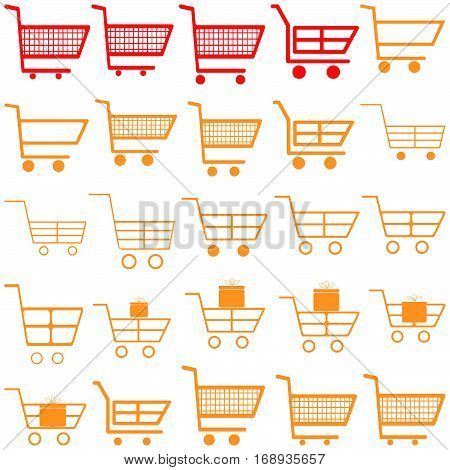 Red and yellow carts - set icons.