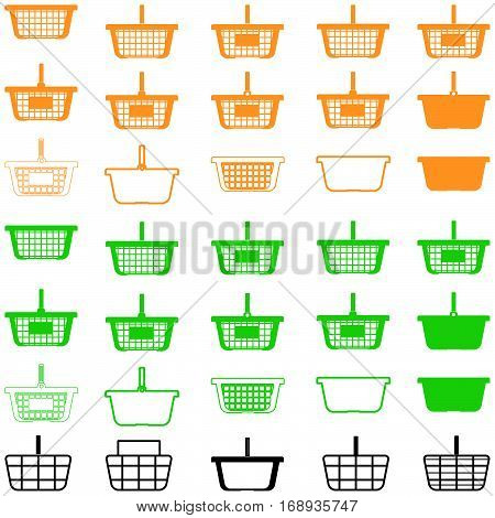Basket yellow green and black colour - set icons.