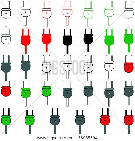 Electrical plug black grey blue red colour - set icons.