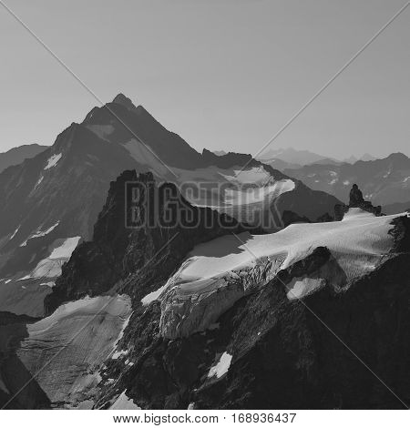 Mount Stucklistock and Fleckistock. Glacier. View from mount Titlis popular travel destination in Switzerland.