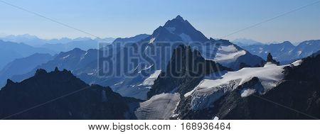 Glacier and mountains Fleckistock Stucklistock and others. Stunning view from mount Titlis Switzerland.