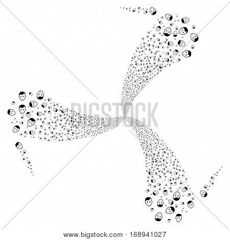 Face fireworks swirl rotation. Vector illustration style is flat black iconic symbols on a white background. Object whirl combined from random icons.