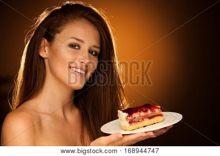 Strawberry Cake - Wman Eats Sweet Dessert Isolated