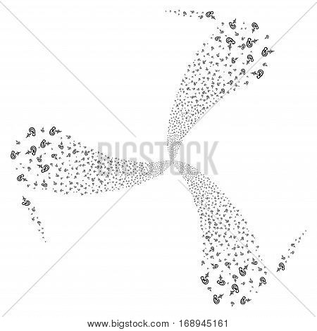 Hearing fireworks swirl rotation. Vector illustration style is flat black iconic symbols on a white background. Object whirl done from random pictographs.