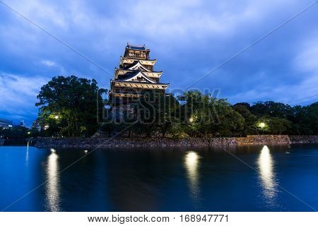 Hiroshima castle in Japan at night
