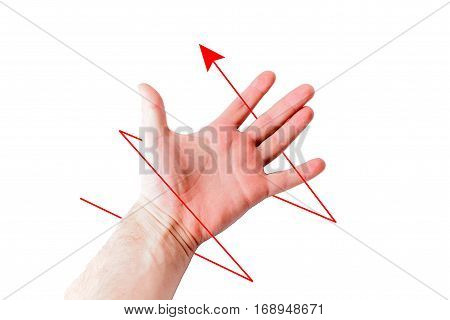Male hand on a white background, palm up