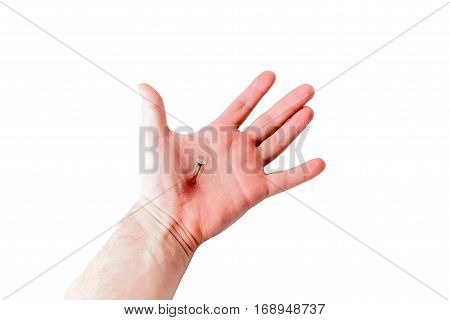 Male hand on a white background, palm up