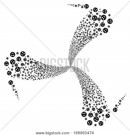 Smile fireworks swirl rotation. Vector illustration style is flat black iconic symbols on a white background. Object whirl made from random pictograms.