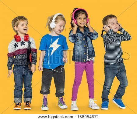 Little Children Headhones Music Adorable Cheerful
