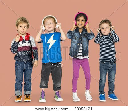 Little Children Headhones Music Adorable Cheerful