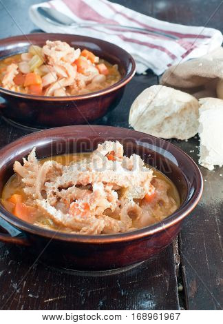 typical Italian dish tripe with beans potatoes and veal