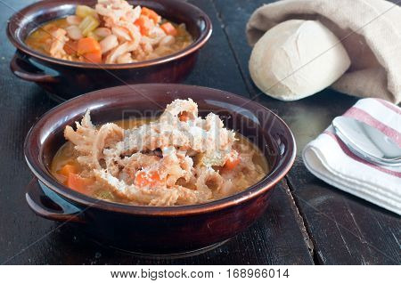 typical Italian dish tripe with beans potatoes and veal