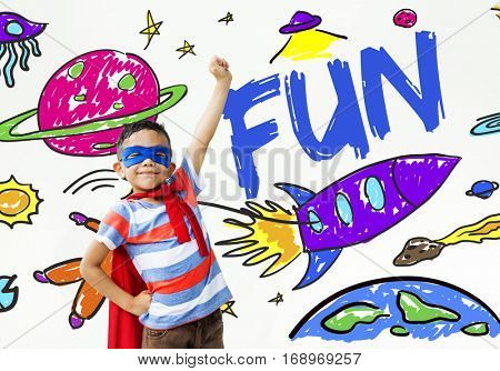 Kids Imagination Space Rocket Joyful Graphic Concept
