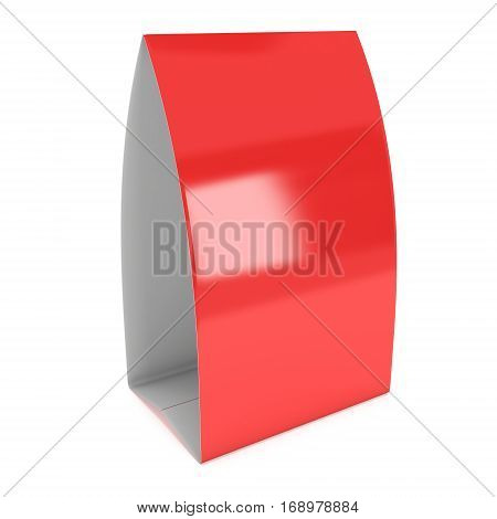 Red paper tent card. 3d render illustration isolated. Table card mock up on white background.