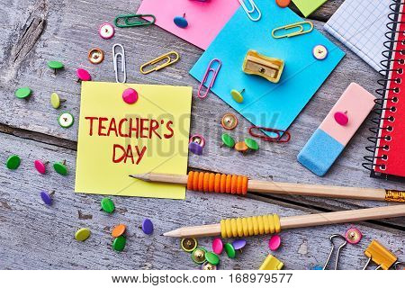 Graphitr pencils, erazer and card. Creative congratulation for a teacher.