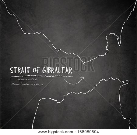 Strait of Gibraltar map blackboard chalkboard vector