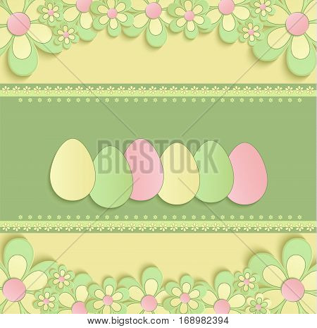 Happy easter flowers egg spring 3D yellow green raster