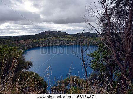 The incredible Blue Lake at Mt Gambier South Australia. The Blue Lake is a large monomictic crater lake located in a dormant volcanic maar associated with the Mount Gambier maar complex.