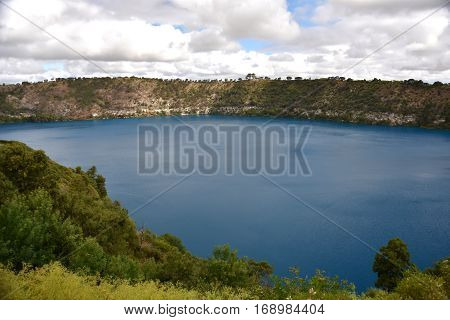 The incredible Blue Lake at Mt Gambier South Australia. The Blue Lake is a large monomictic crater lake located in a dormant volcanic maar associated with the Mount Gambier maar complex.