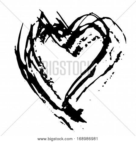 Hand drawn vector heart. Dry brush ink illustration. Grunge rough texture
