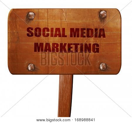 social meda marketing, 3D rendering, text on wooden sign