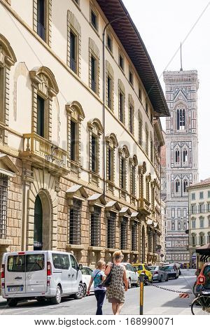 FLORENCE, ITALY - July 25, 2016. Street view of Old Town Florence Tuscany, Italy. is the capital city of the Italian region of Tuscany, with approximately 382,000 inhabitants