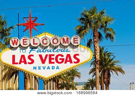 A view of Welcome to Fabulous Las Vegas sign in Las Vegas Strip at day time