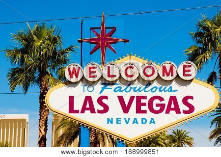 A view of Welcome to Fabulous Las Vegas sign in Las Vegas Strip at day time