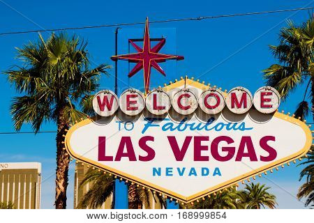 A view of Welcome to Fabulous Las Vegas sign in Las Vegas Strip at day time
