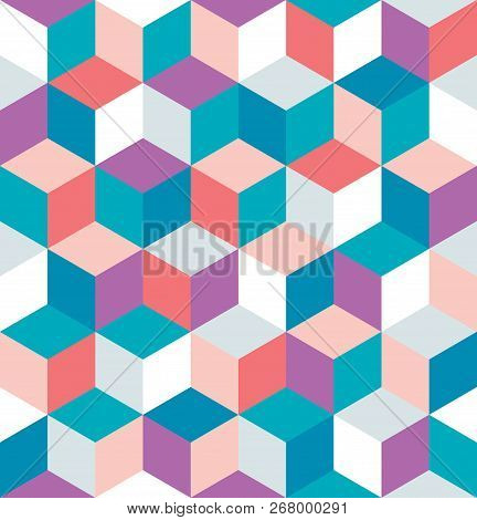 Seamless Pattern Of Colored Cubes. Endless Multicolored Cubic Background. Cubical Background. Abstra