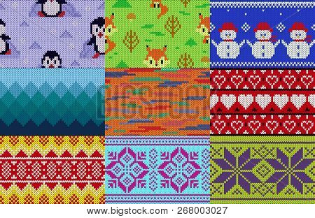 Knitting Pattern Vector Knit Wool Texture Background Traditional Knitted Winter Sweater Ornament Ill