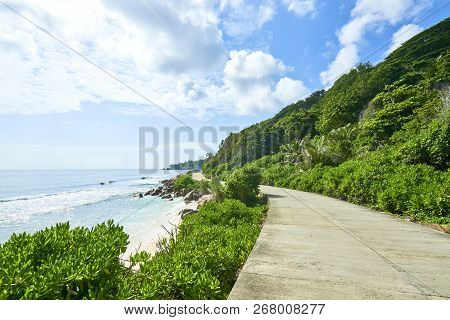 Biking On North Road Digue Island, Seychelles Island