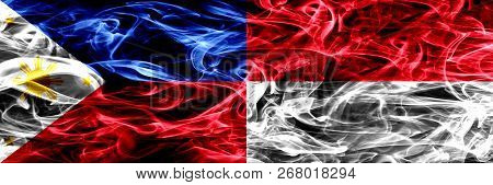 Philippines Vs Monaco, Monacan Smoke Flags Placed Side By Side. Thick Abstract Colored Silky Smoke F