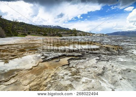 Mamoth Hot Springs Panorama View In Yellowstone National Park