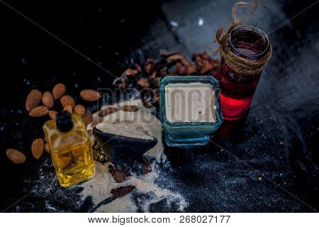 Close Up Of Herbal Face Pack For Removing Black And White Heads On Wooden Surface I.e. Multani Mitti