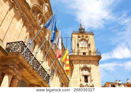 Clock Tower In Aix-en-provence, France, Old Architecture