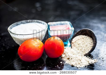 Close Up Of Herbal And Beneficial Face Pack For Skin Whitening I.e. Tomato Puree With Yogurt And Oat
