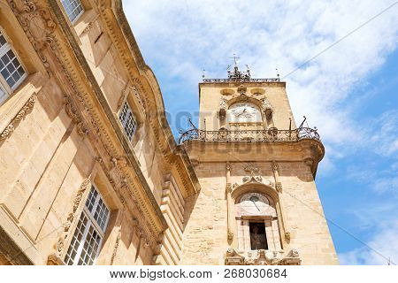 Clock Tower In Aix-en-provence, France, Old Architecture