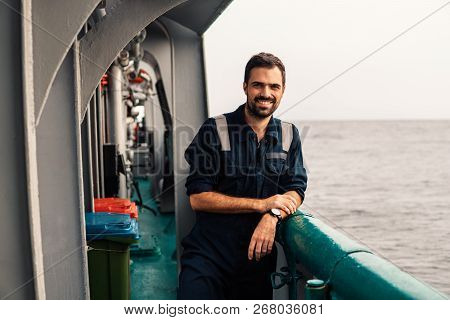 Marine Deck Officer Or Chief Mate On Deck Of Vessel Or Ship