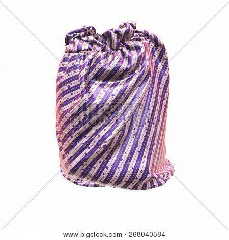 Santa Clauss Striped Bag Or Sack, Full Of Gifts, On White Background. 3d Illustration