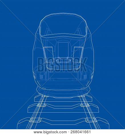 Modern Speed Train Concept. Vector Rendering Of 3d. Wire-frame Style