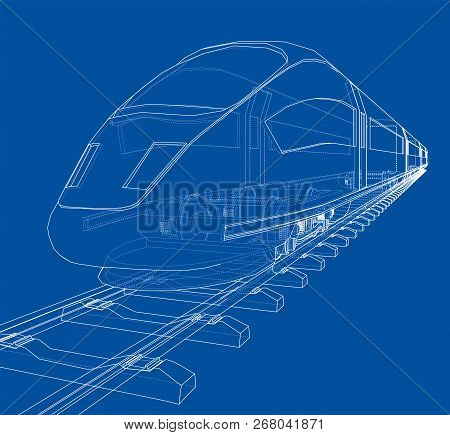 Modern Speed Train Concept. Vector Rendering Of 3d. Wire-frame Style