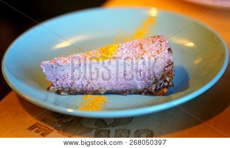 Macro Photo Of Bright Tasty Raff Vegan Cheesecake On A Plate