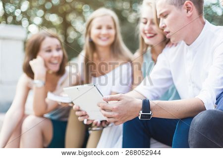 Meeting Of Young People, Team Of Businessmen In Nature. Lifestyle, Young Entrepreneurs