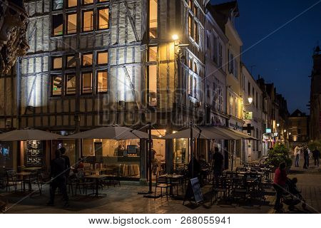 Troyes, France - August 31, 2018: Views Of Old Town At Night. Troyes - Capital Of Aube Department In