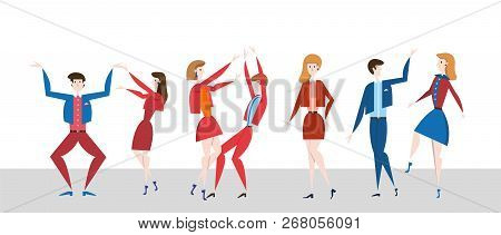 Young People Dancing On The Dancefloor. Disco Night Party. Colorful Flat Vector Ilustration, Horizon